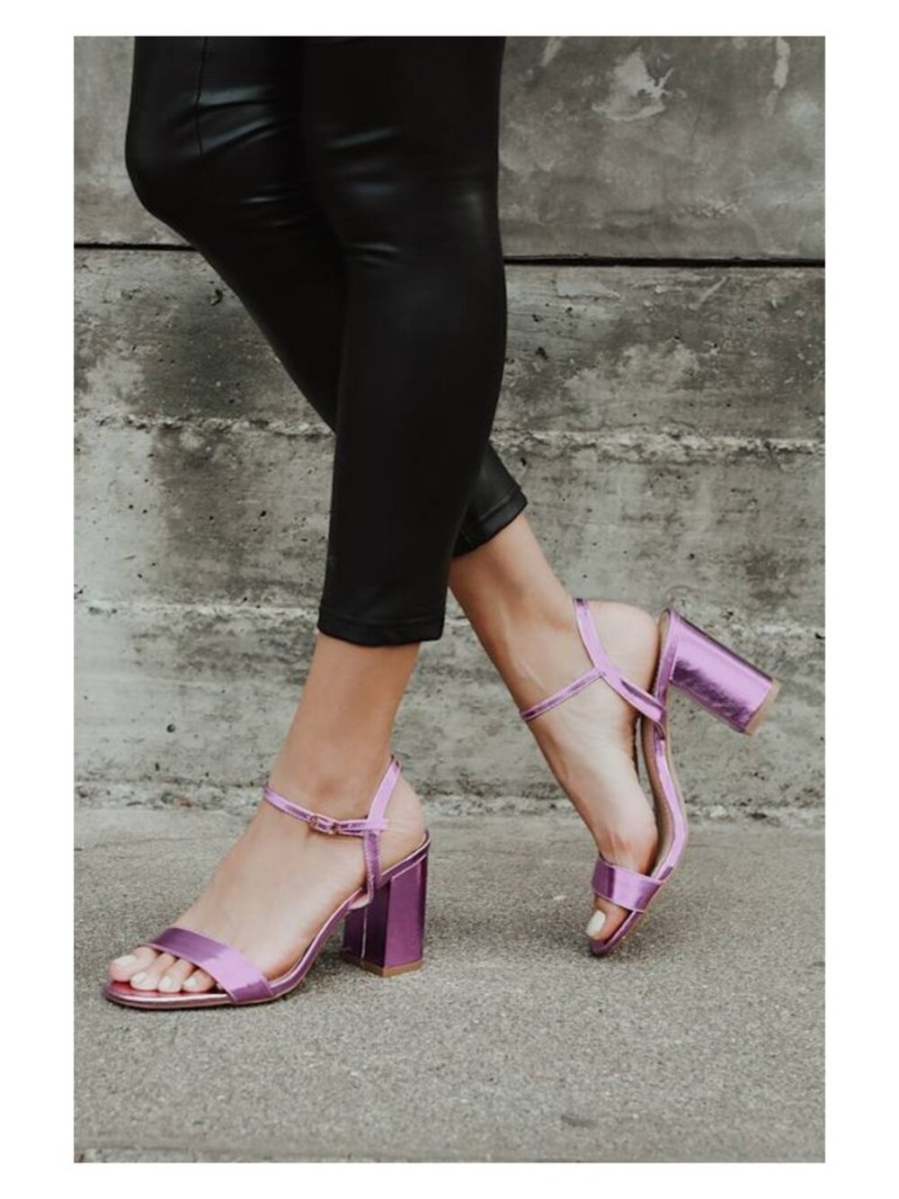Lulus Arya Purple Metallic Block Block Heel Sandals 5.5 NWT